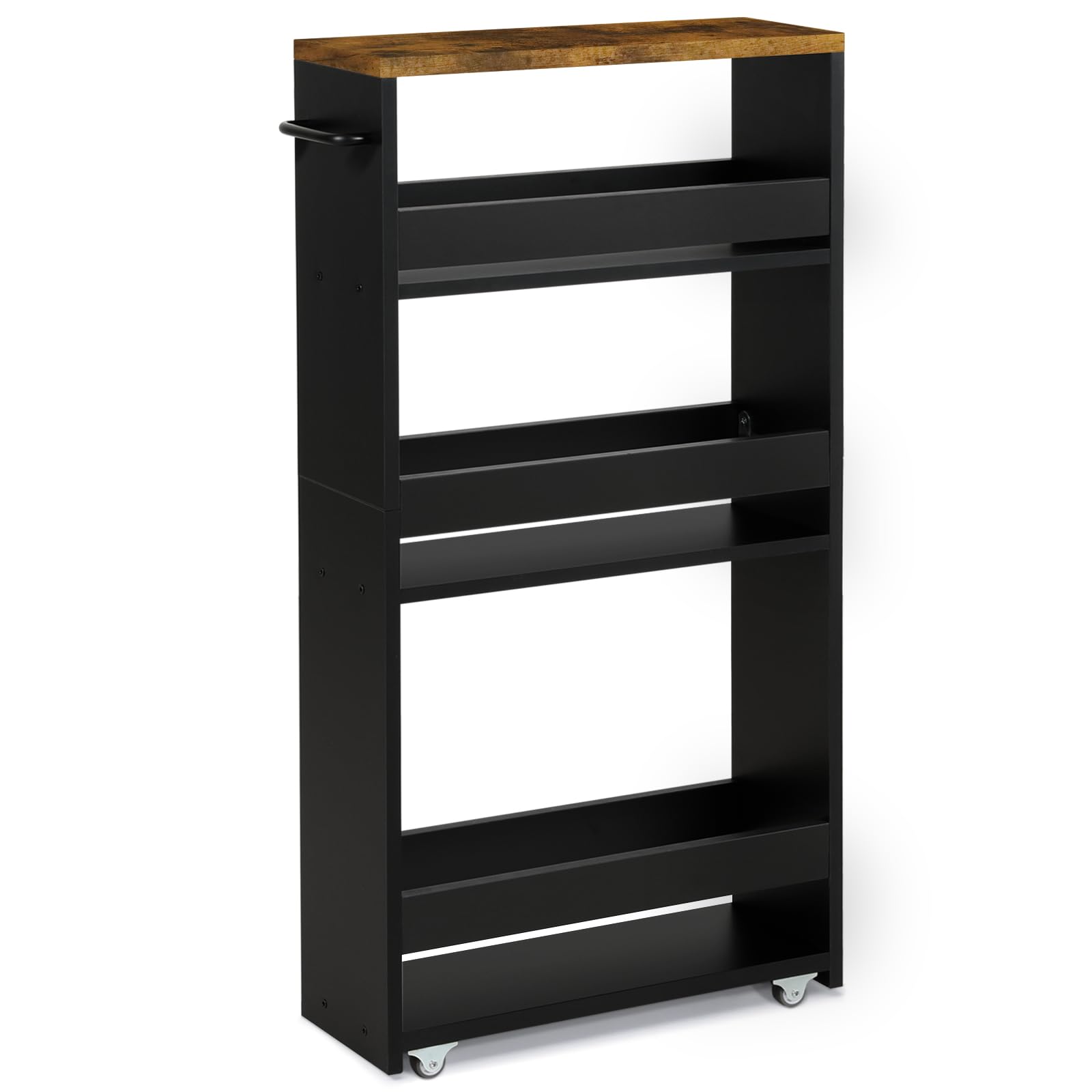 Teamix 4 Tier Slim Storage Cart With Handle, Small Kitchen Cart For Narrow Places,Rolling Laundry Cart On Wheels For Small Spaces