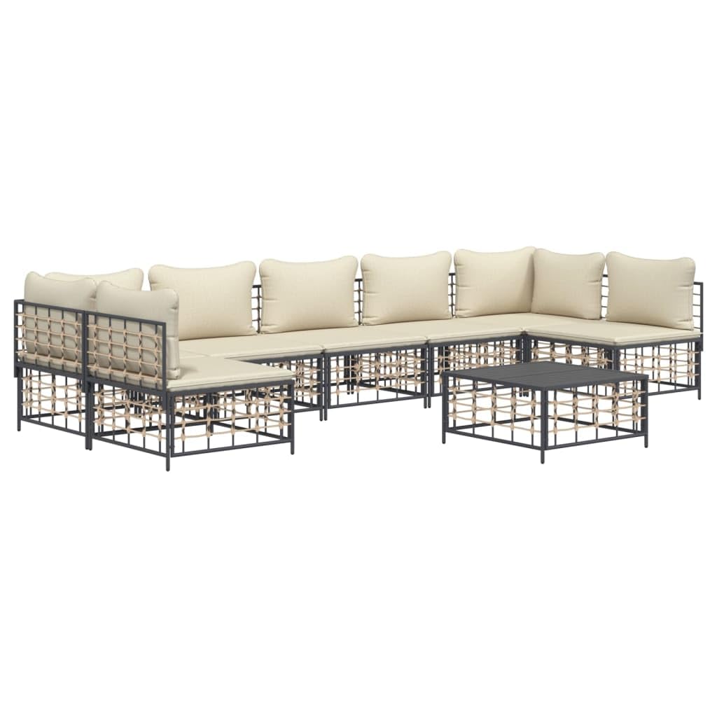 vidaXL Patio Furniture Set 8 Piece, Sectional Sofa with Coffee Table, Wicker Furniture Set with Cushions for Porch Garden, Anthracite Poly Rattan