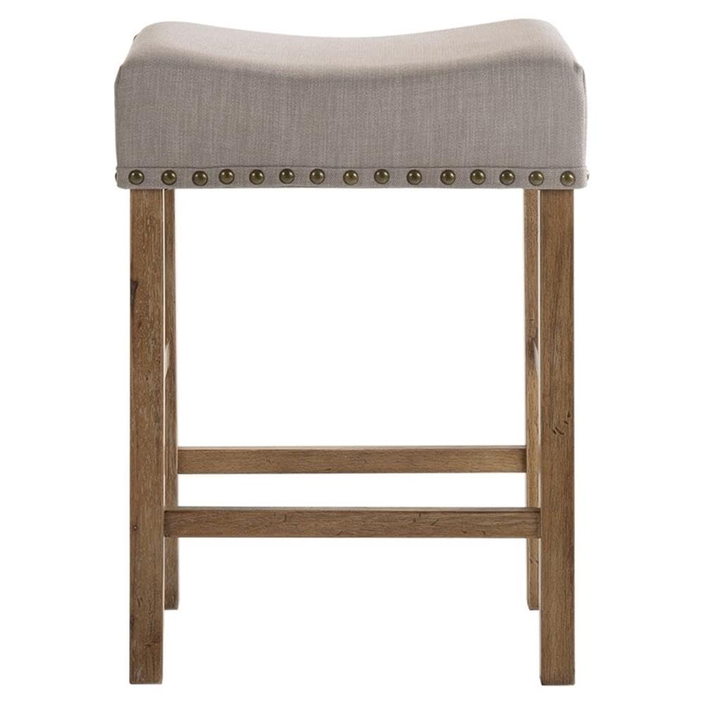Acme Martha II Counter Height Stool in Tan Linen and Weathered Oak (Set of 2)