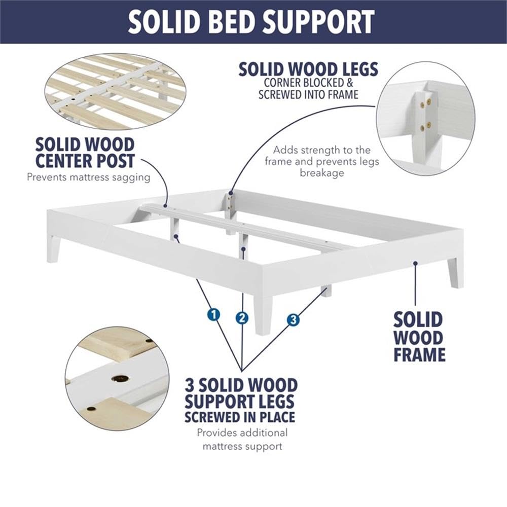 Steve Silver Furniture Nix Queen Platform Bed, 6.5-Inch Under Bed Clearance, Farmhouse, Contemporary, Mid-Century, Modern, Solid Pine Wood, Bedroom, 82.01&quot; L x 62.48&quot; W x 12.24&quot; H, White