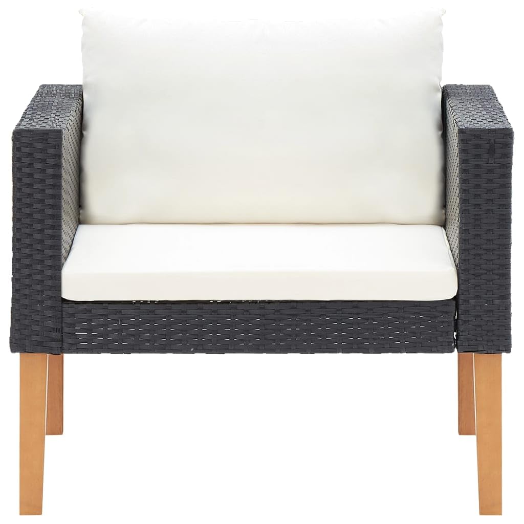vidaXL Single Patio Sofa with Cushions - Sturdy Poly Rattan Furniture, Weather Resistant, Easy Maintenance, Lightweight and Modular Design, Safe & Reliable - Black with Cream White Cushions