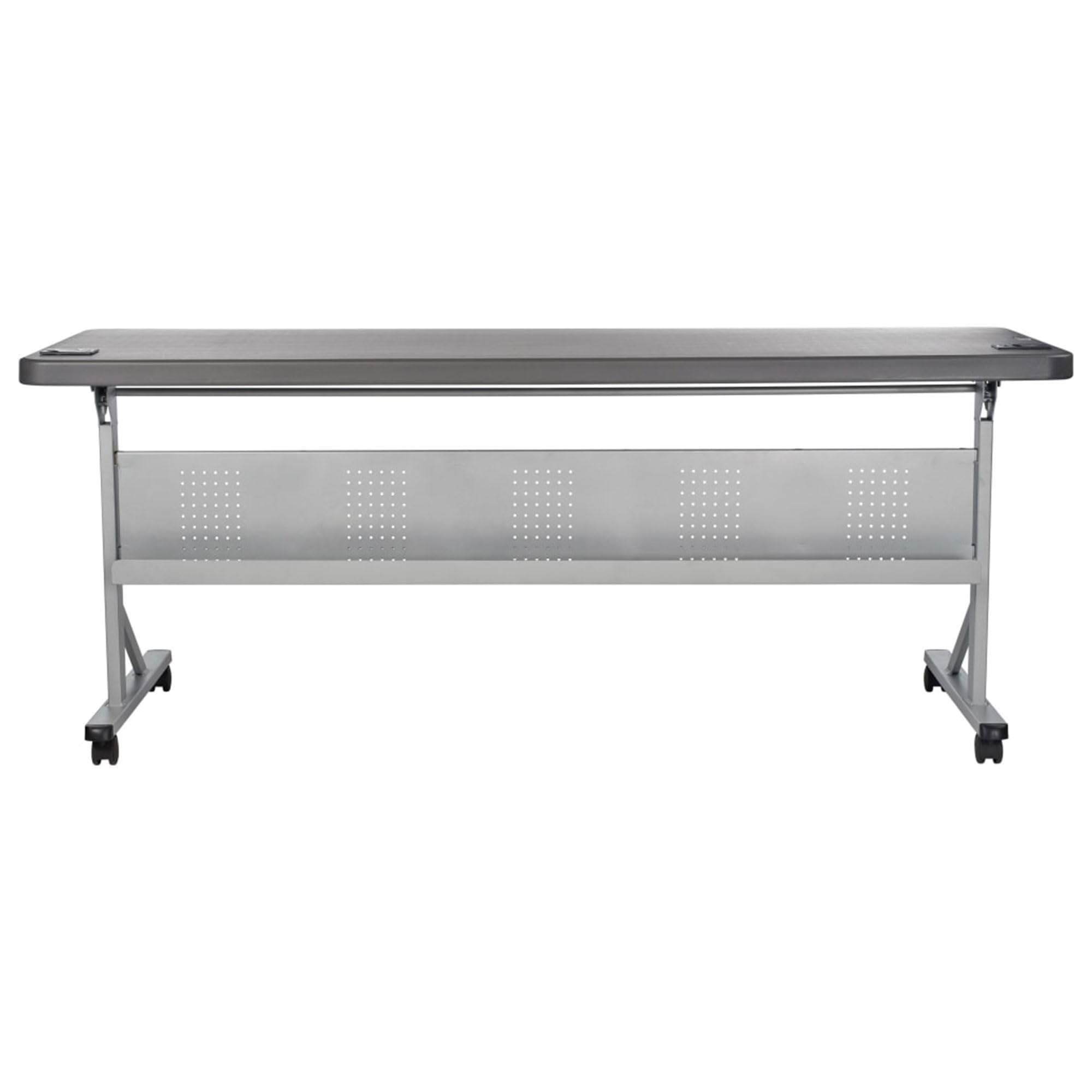 National Public Seating 24&quot; x 72&quot; Flip-N-Store Portable Lightweight Rolling Conference Training Table with 2 Grommet Holes - Charcoal Slate