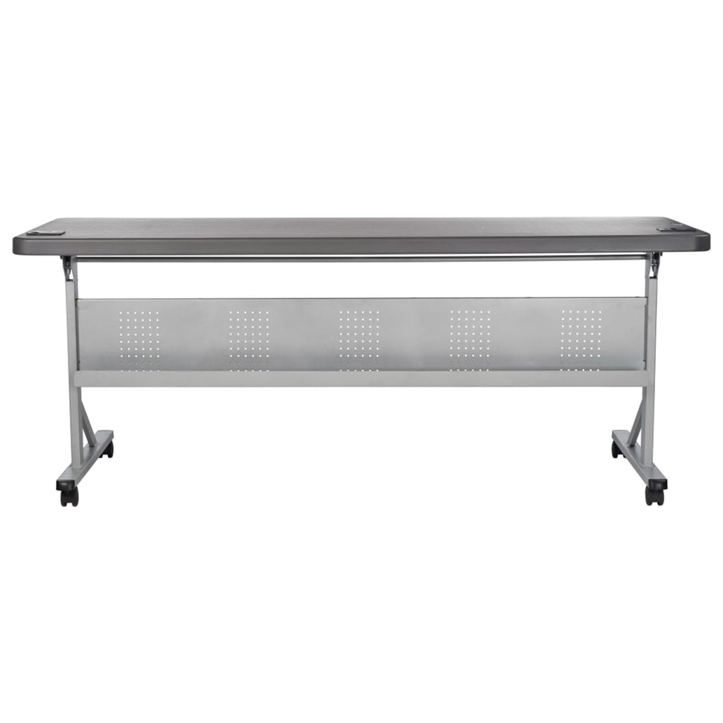 National Public Seating 24" x 72" Flip-N-Store Portable Lightweight Rolling Conference Training Table with 2 Grommet Holes - Charcoal Slate