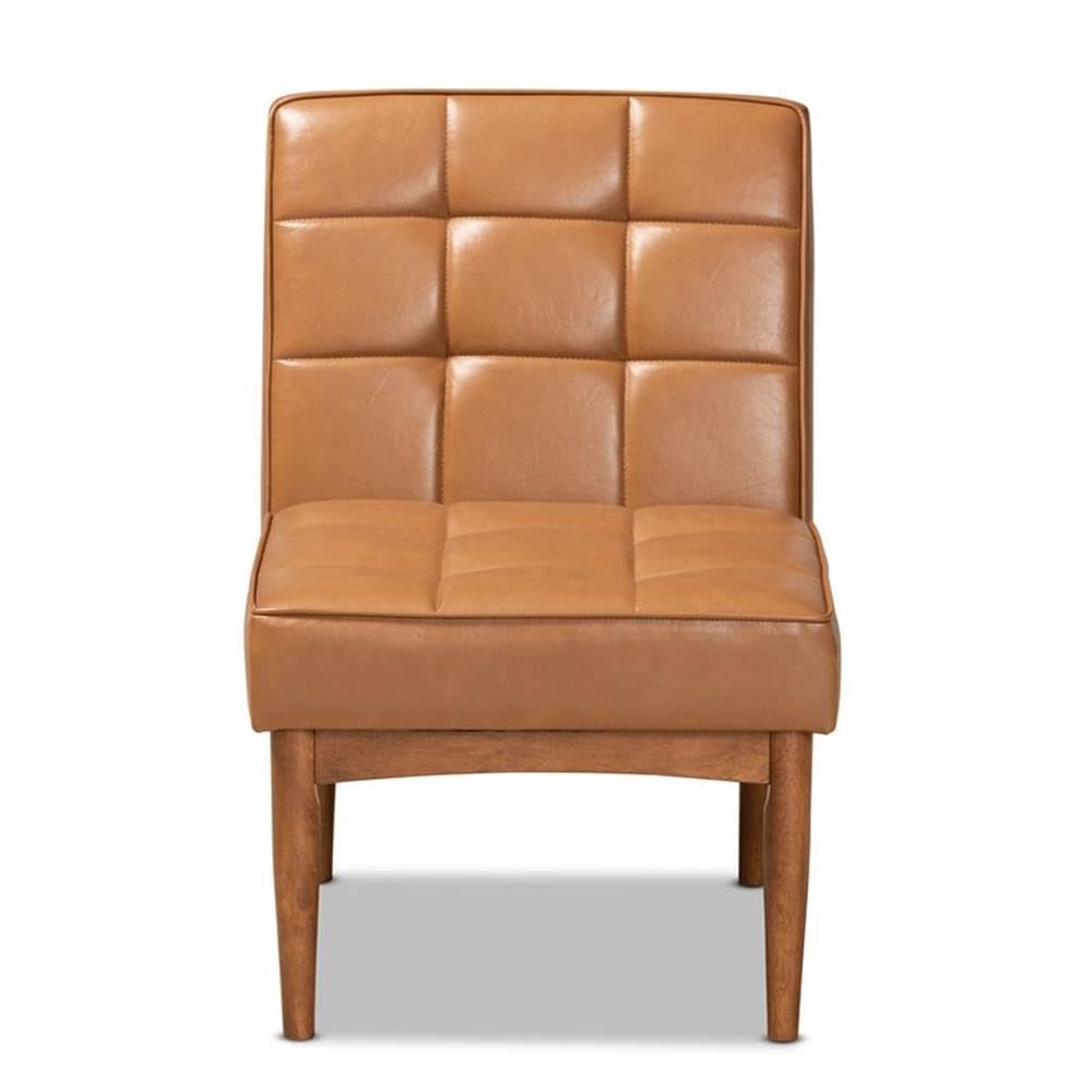 Baxton Studio Sanford Mid-Century Modern Tan Faux Leather Upholstered and Walnut Brown Finished Wood Dining Chair