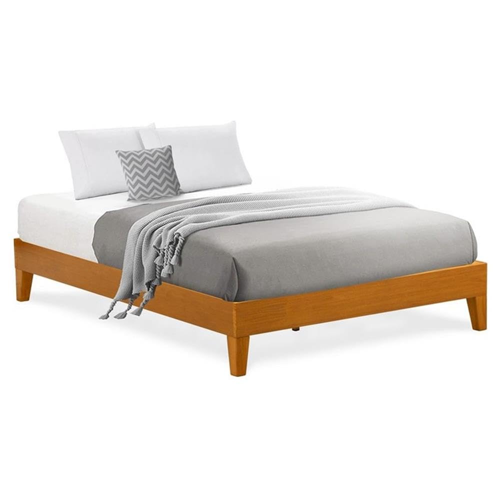 East West Furniture NVP-23-F Full Platform Bed Frame with 4 Solid Wood Legs and 2 Extra Center Legs - Oak Finish