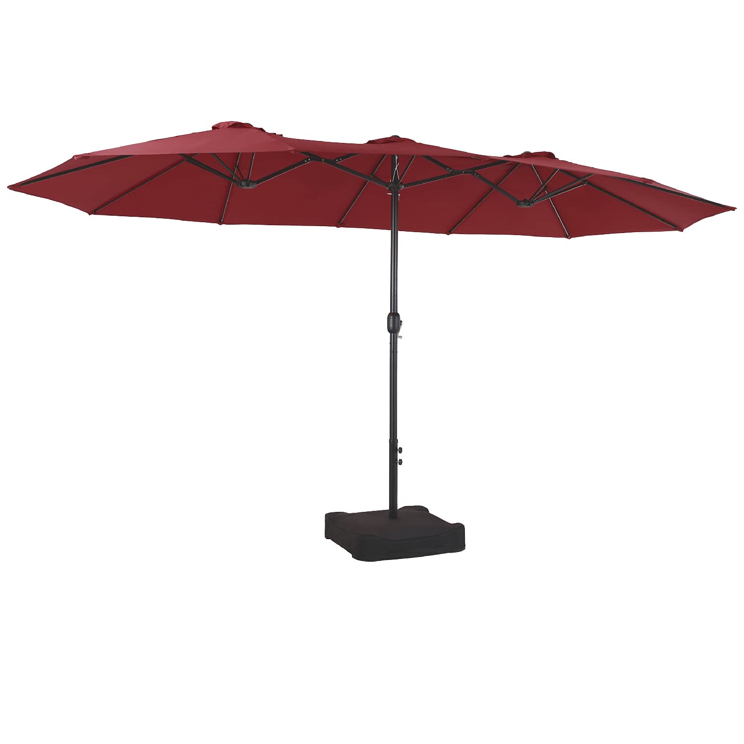 Phi Villa 15Ft Patio Umbrella Double-Sided Outdoor Market Extra Large Umbrella With Crank, Umbrella Base Included (Dark Red)