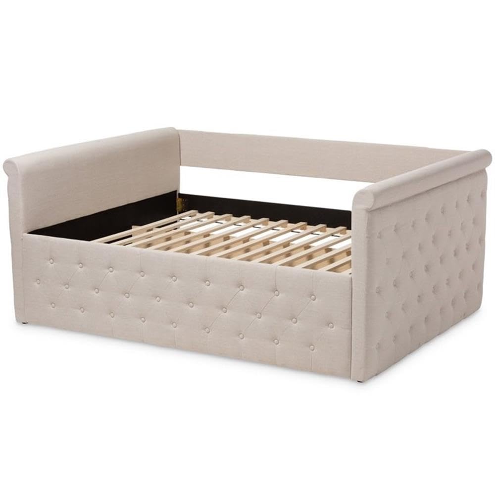 Baxton Studio Amaya Modern and Contemporary Light Beige Fabric Upholstered Queen Size Daybed