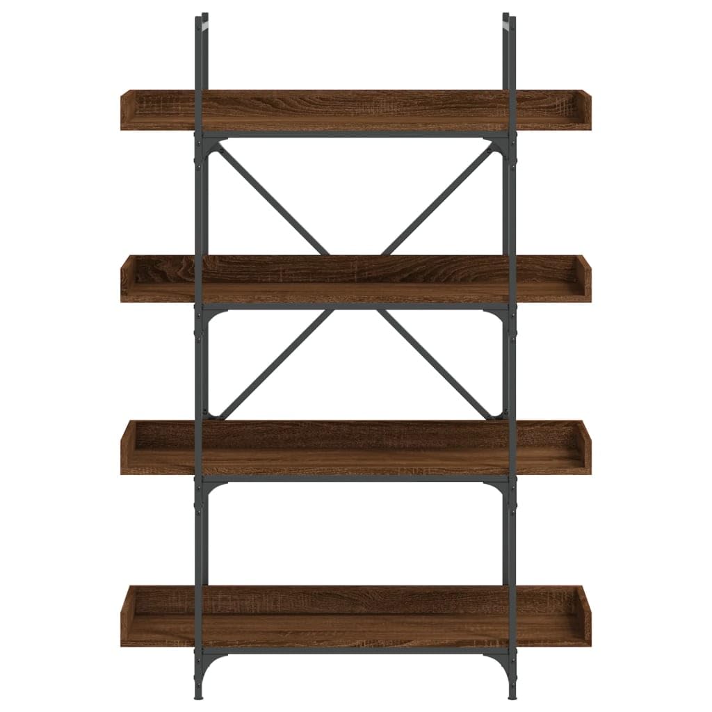 vidaXL 4-Tier Brown Oak Bookcase - Engineered Wood and Metal Frame, Industrial Style, Ample Storage Space for Books and Decor