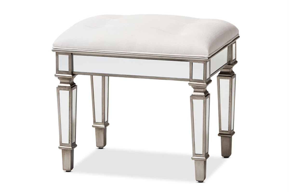 Baxton Studio Marielle Mirrored Vanity Bench in White