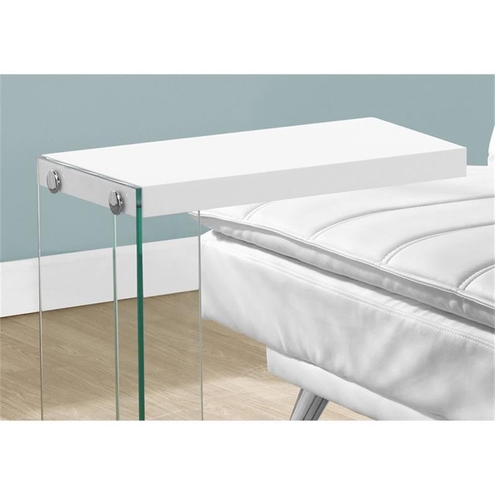 Monarch Specialties , C Table - Tempered Glass Accent Table, Glossy White C-Table