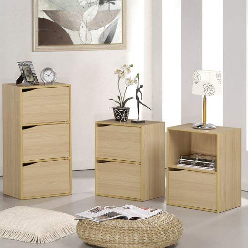 Furinno Pasir 2 Tier Bookcase with 1 Door with out Handle, Steam Beech