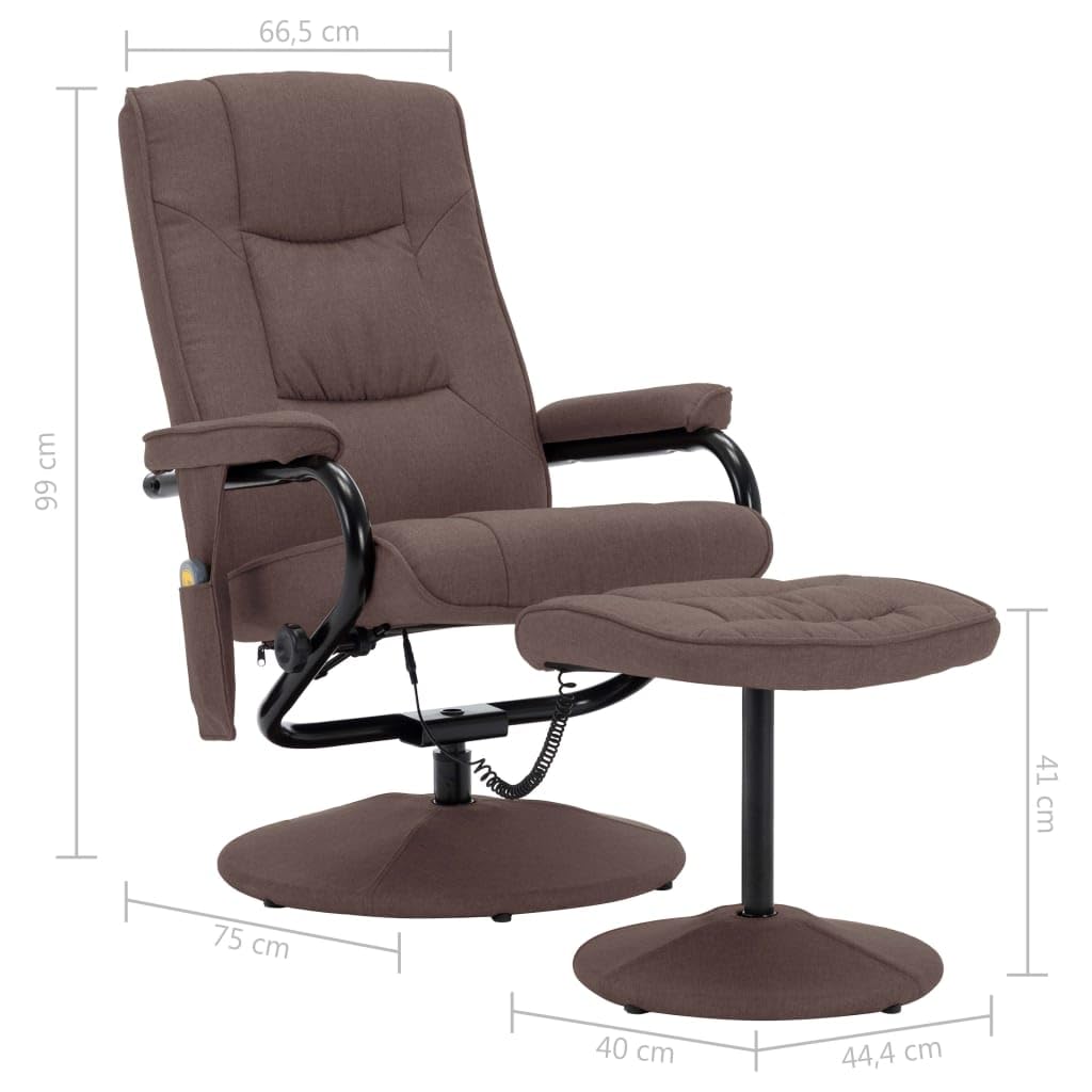vidaXL Modern Massage Recliner with Footrest - Brown Fabric - Relaxation Chair for Living Room or Office, Feature-Packed with 8-Point Massage, Heat Function, Easy Assembly