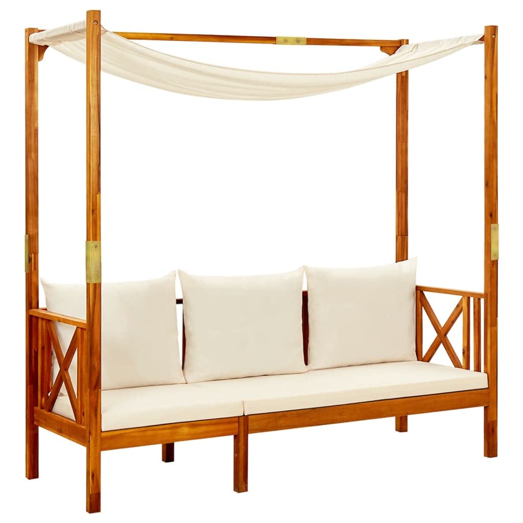 vidaXL Solid Acacia Wood Patio Bench with Canopy and Footrests Garden Outdoor Terrace Balcony Seat Seating Daybed Sunlounger Furniture