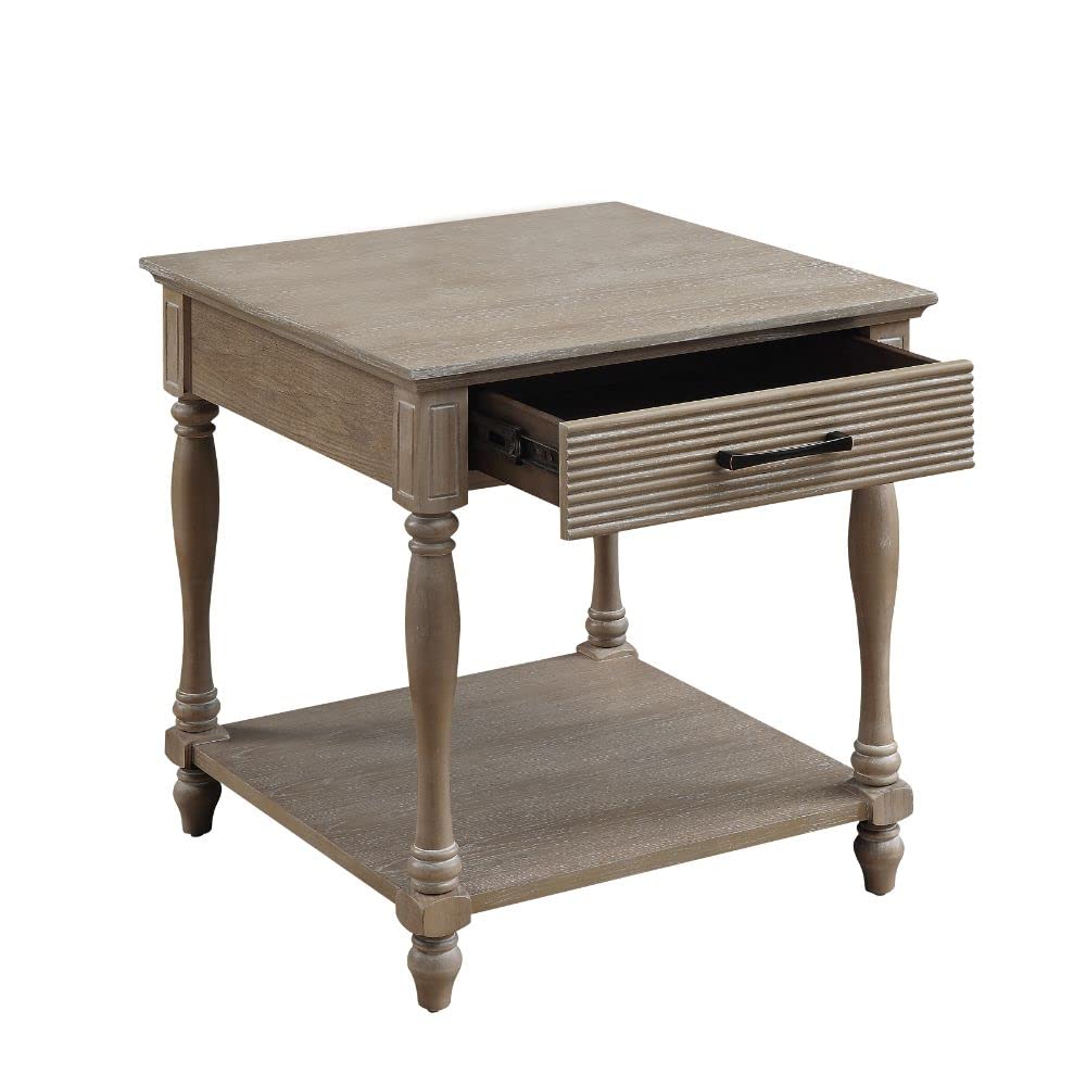 Acme Ariolo 1-Drawer Wooden End Table With Bottom Shelf In Antique White