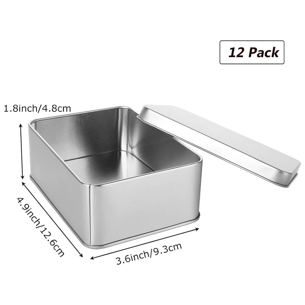 Rhblme 12 Pack Tin Box, 4.9 X 3.6 X 1.8 Inches Metal Box Cookie Tins With Lids, Large Multipurpose Tin Can Storage Container For