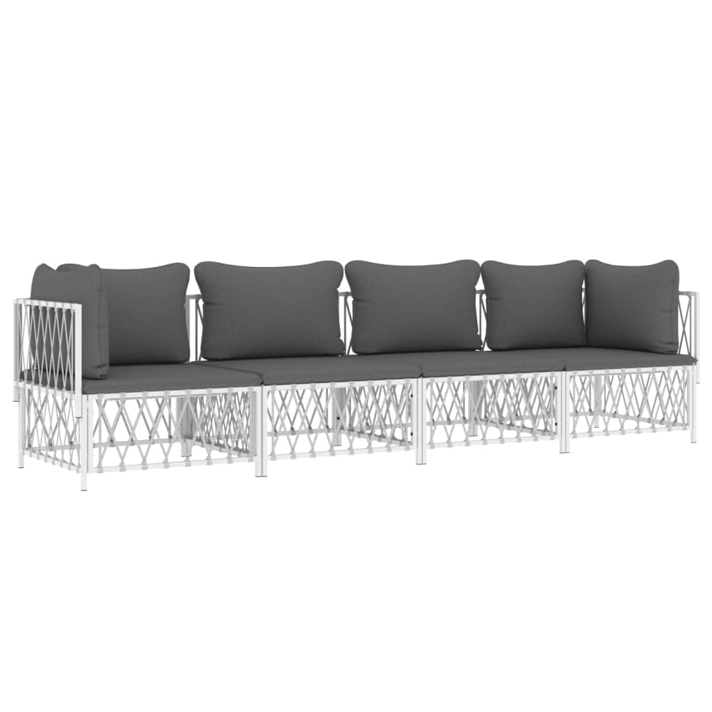 vidaXL Patio Furniture Set 4 Piece, Sectional Sofa with Cushions, Patio Lounge Set for Garden Lawn Backyard, Outdoor Patio Furniture, White Steel