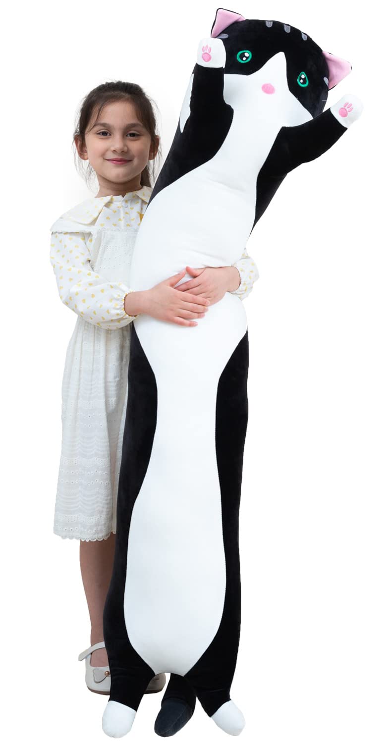 Giant Cat Pillow Plush Cartoon Kitty Sleeping Hugging, Cuddly Soft Long Kitten Body Pillow Doll Cat Cushion Toy For Kids Girlfri