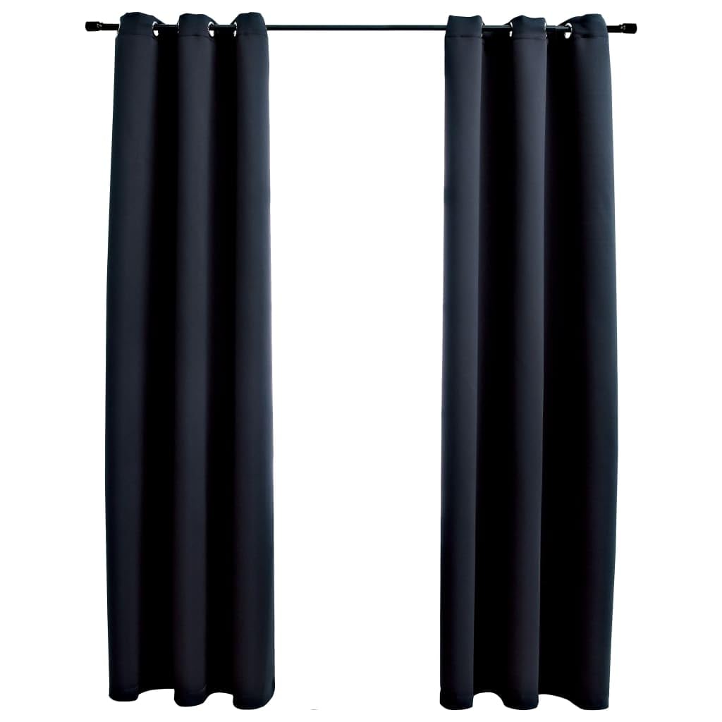 vidaXL 2X Blackout Curtain with Rings Window Blind Covering Drape Drapery Interior Privacy Bedroom Living Room Black 37&quot;x95&quot; Fabric