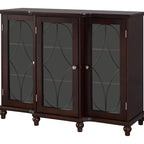 Pilaster Designs Logan Cherry Wood Contemporary Sideboard Buffet Console Table with Glass Cabinet Doors and Adjustable Storage Shelves