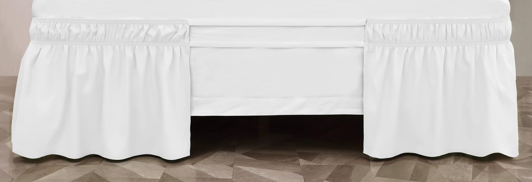 Toodou White Bed Skirt 16 Inch Drop Dust Ruffle Only, Three Microfiber Fabric Sides Wrap Around With Elastic, Easy To Install, C