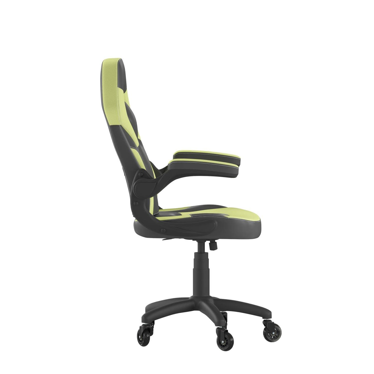 Flash Furniture X10 Gaming Chair Racing Computer Pc Adjustable Chair With Flip-Up Arms And Transparent Roller Wheels, Neon Green/Black Leathersoft