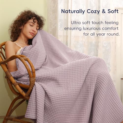 Phf Ultra Soft Waffle Weave Blanket King Size 104'X 90'- Washed Lightweight Breathable Cozy Woven Blanket For Bed - Aesthetic Decor For Couch Bedding Sofa Home Car - Dusty Rose