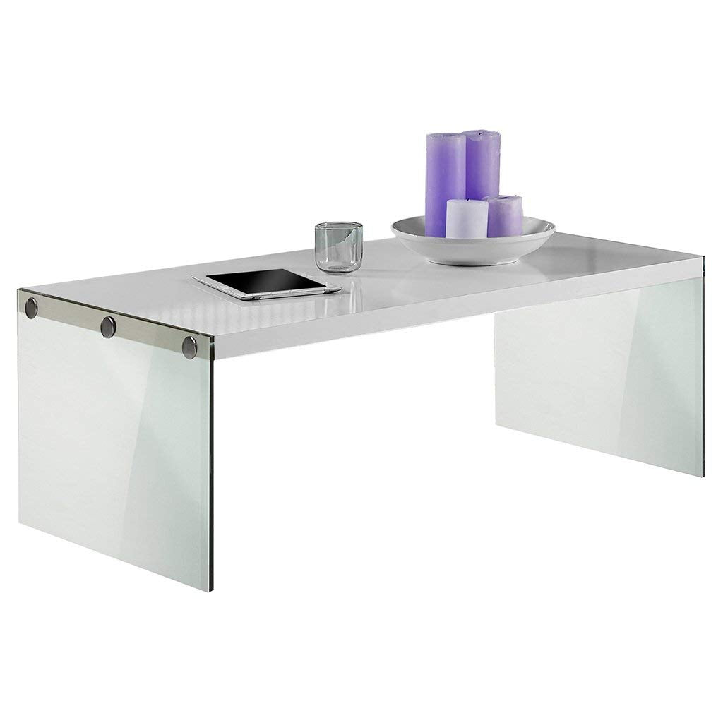 Monarch specialties , Coffee Table, Tempered Glass, Glossy White, 44'L