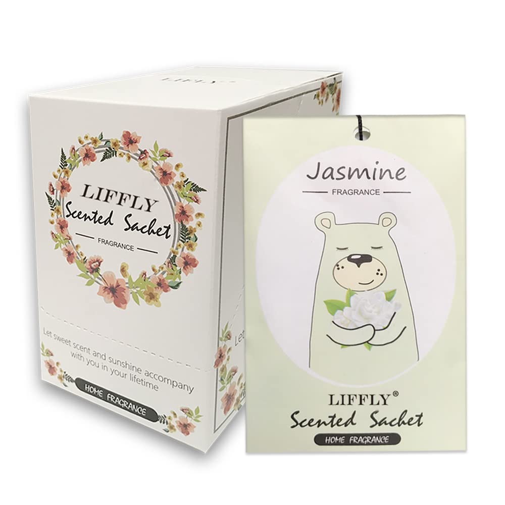 LIFFLY 14 Packs Jasmine Scented Sachets Bag for Drawer and Closet Xmas Gift 15 Scents Optional