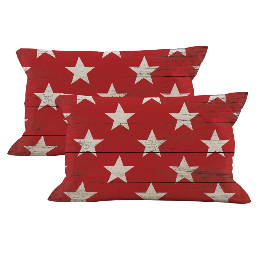 Gtext Set Of 2 Stars On Red Wood Background Pillow Covers 12 X 20 Inch Independece Day Throw Pillows Memorial Day Both Printed F
