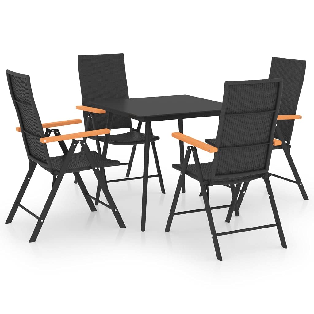 vidaXL - Industrial Style Patio Dining Set in Black & Brown - PE Rattan Chairs with Reclining Backrests & Glass Top Table - Ideal for Garden, Patio, Terrace - Weather-Resistant and Durable.