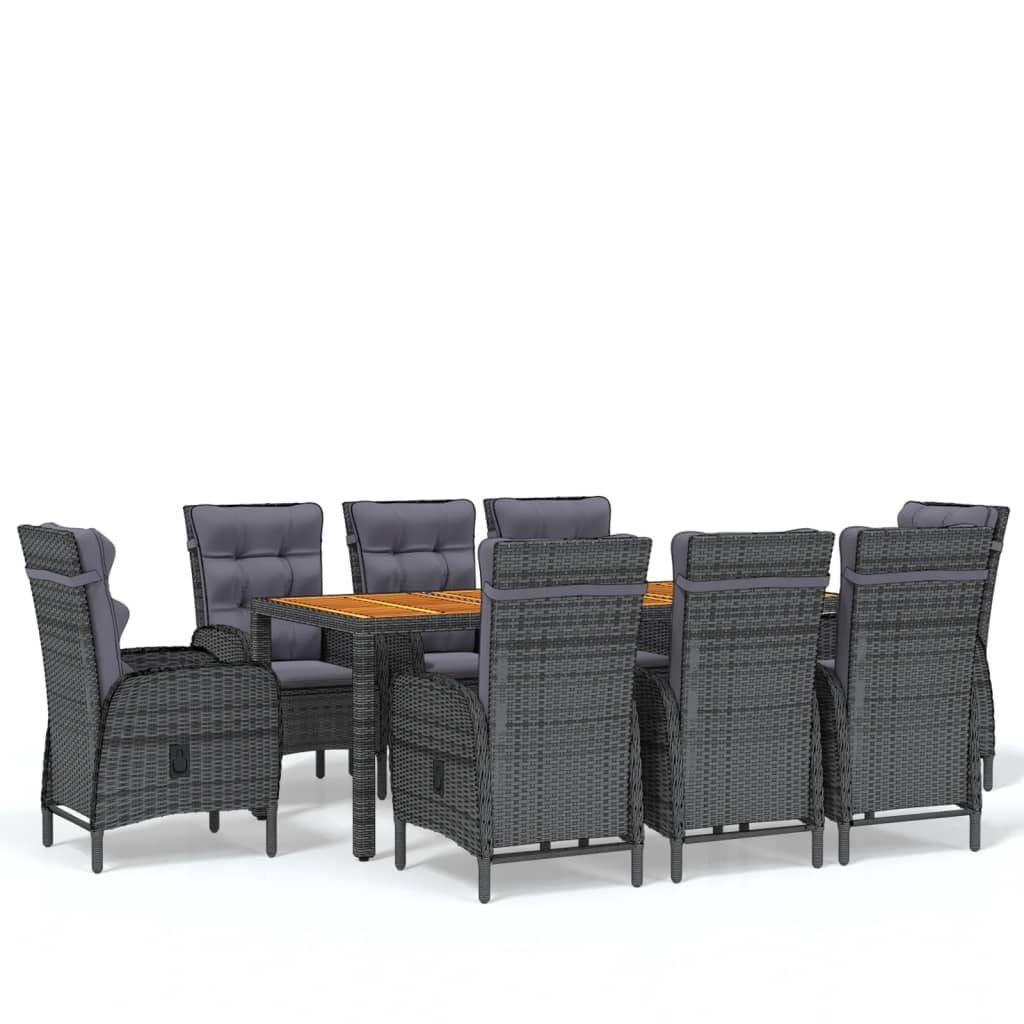 vidaXL Patio Dining Set 9 Piece Garden Outdoor Lawn Yard Terrace Balcony Reclining Table and Chair Seat Seating Recliner Furniture Poly Rattan Gray