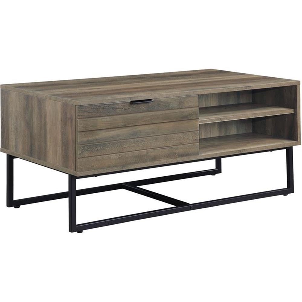 Acme Homare Wooden Coffee Table with Storage in Rustic Oak and Black