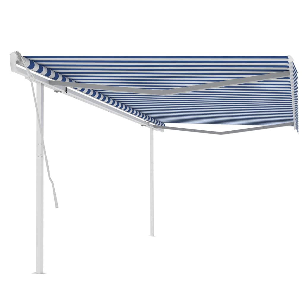 vidaXL Manual Retractable Awning - Rust-Resistant Aluminum Frame - 16.4'x9.8' Size - Blue and White - PU-Coated Polyester Fabric - Adjustable Design - with Hand Crank - Requires Assembly