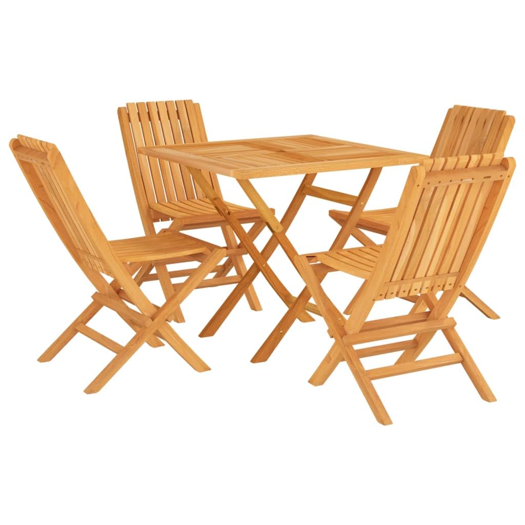 vidaXL 5-Piece Patio Dining Set - Solid Teak Wood Construction, Foldable Chairs and Table for Space Saving, Perfect for Garden, Patio, Deck, Outdoor Dining, Wooden Furniture