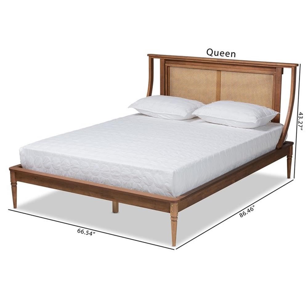 Baxton Studio Jamila Modern Transitional Walnut Brown Finished Wood and Synthetic Rattan Full Size Platform Bed