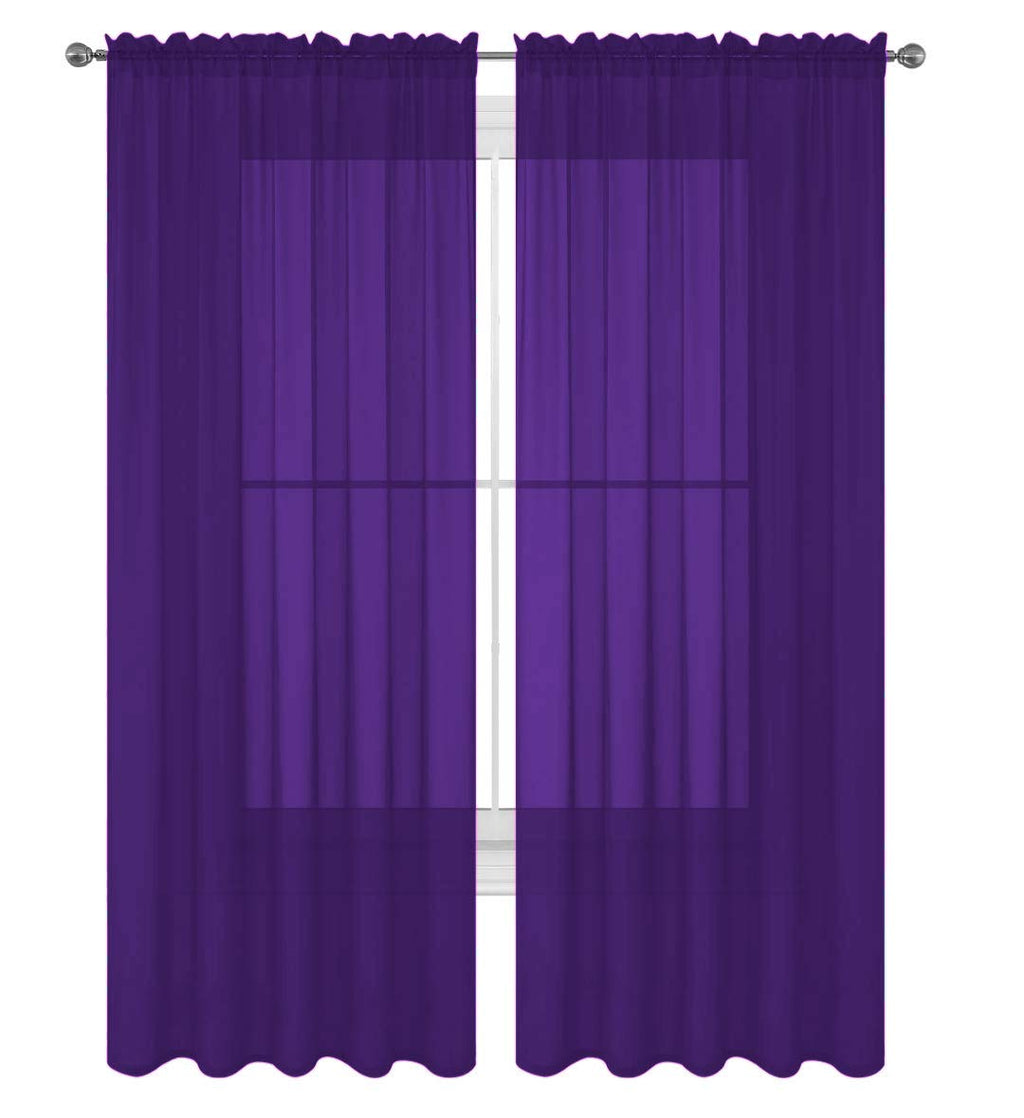Decotex 2 Piece Solid Elegant Sheer Curtains Fully Stitched Panels Window Treatment Drape (54'' X 108'', Purple)