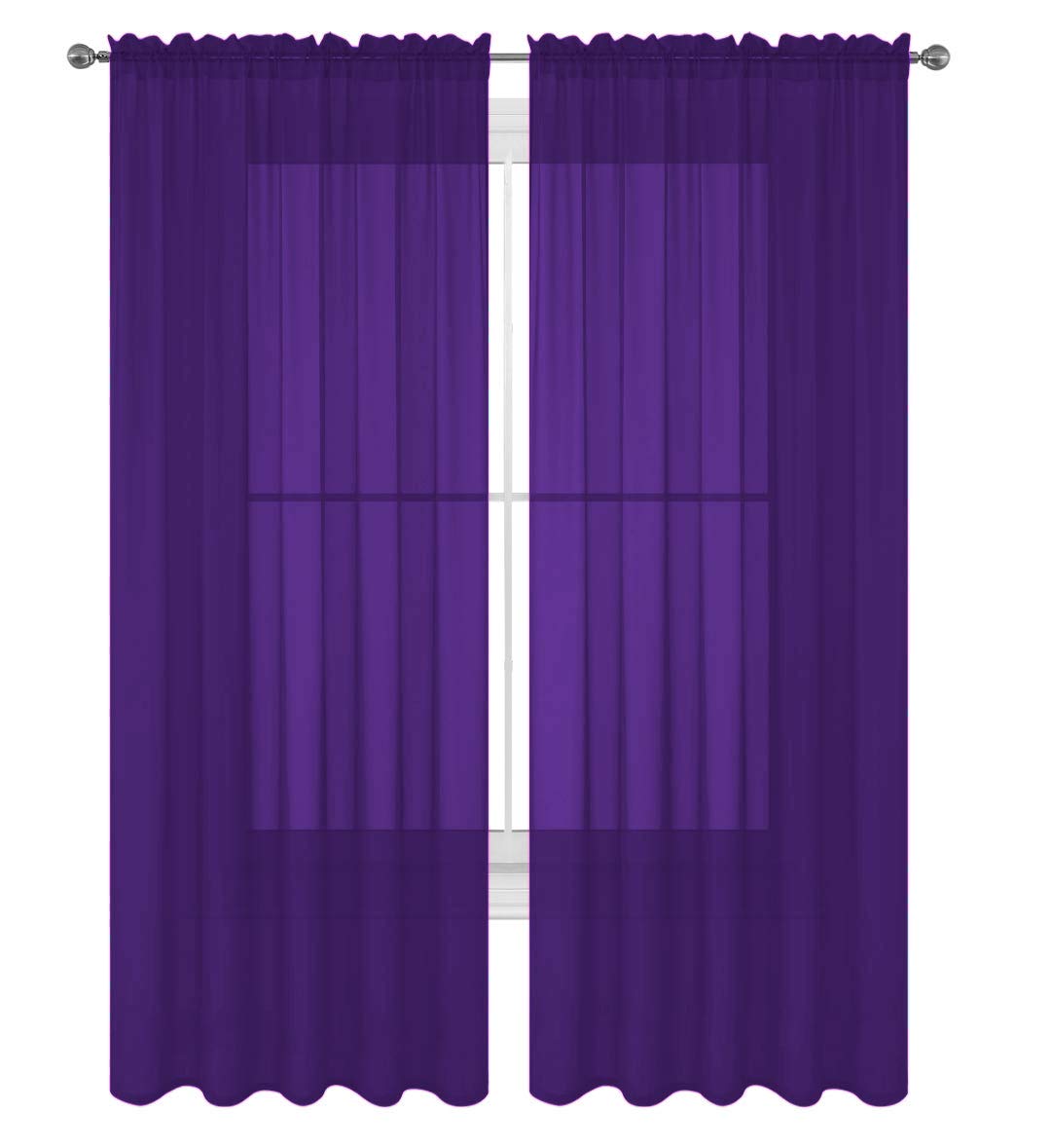 Decotex 2 Piece Solid Elegant Sheer Curtains Fully Stitched Panels Window Treatment Drape (54'' X 36'', Purple)
