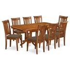 East West Furniture NAPO9-SBR-C 9 Piece Dining Room Set Includes a Rectangle Kitchen Table with Butterfly Leaf and 8 Linen Fabric Upholstered Dining Chairs, 40x78 Inch, Saddle Brown