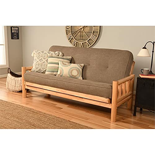 Kodiak Furniture Lodge Futon with Linen Fabric Mattress in Natural/Gray