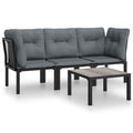 vidaXL 3 Piece Patio Lounge Set - Black and Gray - Weather- PE Rattan and Steel Frame - Comfortable with Thick Cushions - Modula