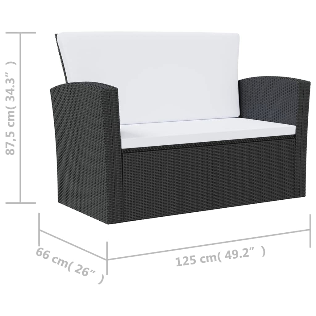 vidaXL 8 Piece Patio Sofa Set - Black Poly Rattan Sectional Lounge Furniture with Cushions & Glass Table