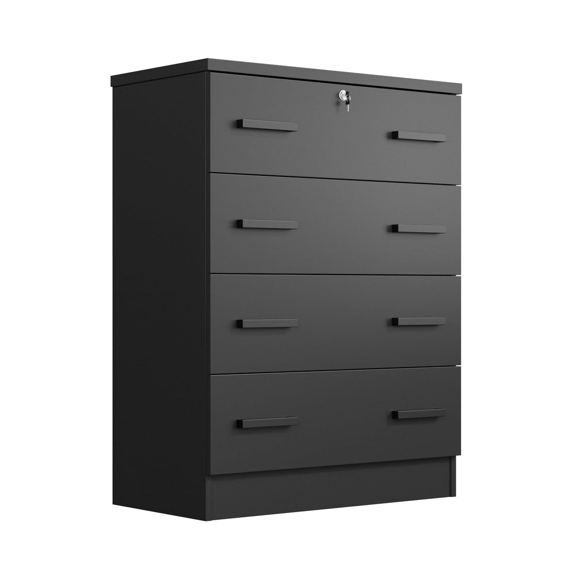 WPfurniture 4 Drawer Chest Wooden Dresser with Lock (Black)