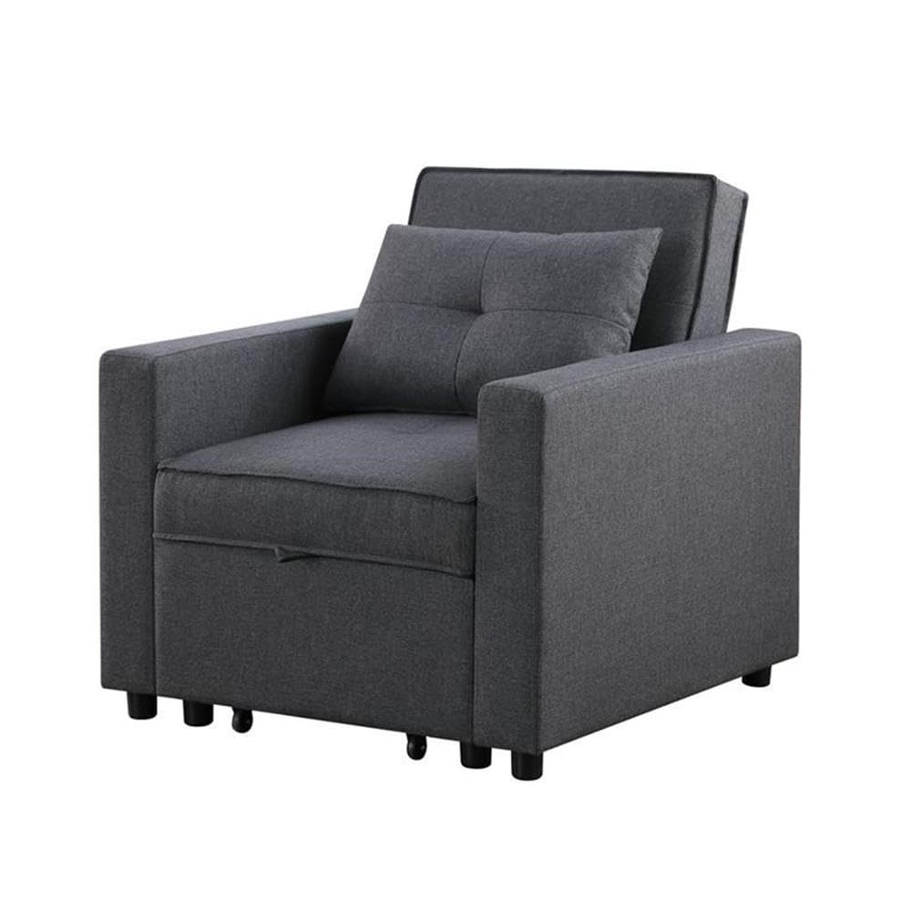 Lilola Home Zoey Dark Gray Linen Convertible Sleeper Chair with Side Pocket