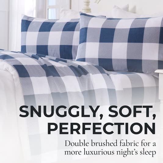 Great Bay Home 4 Piece 100% Turkish Cotton California King Navy Printed Flannel Sheets Set | Deep Pocket, Soft Sheets | Warm, Do