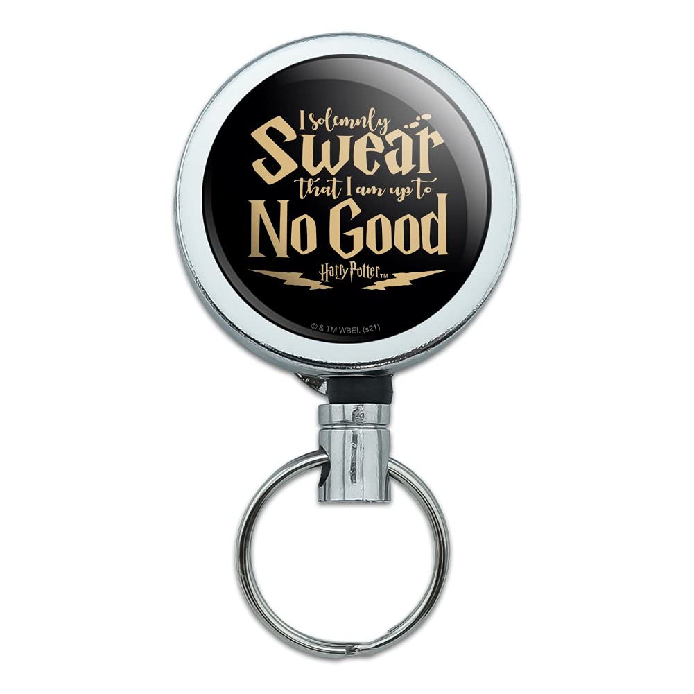Harry Potter I Am Up To No Good Heavy Duty Metal Retractable Reel Id Badge Key Card Tag Holder With Belt Clip
