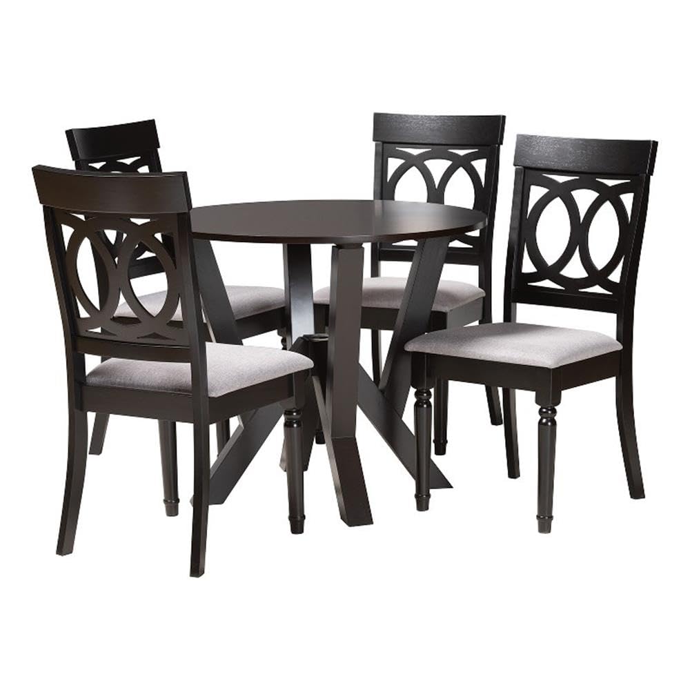 Baxton Studio Angie Modern Grey Fabric and Dark Brown Finished Wood 5-Piece Dining Set