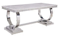 Acme Zander Dining Table in White Printed Faux Marble and Mirrored Silver Finish