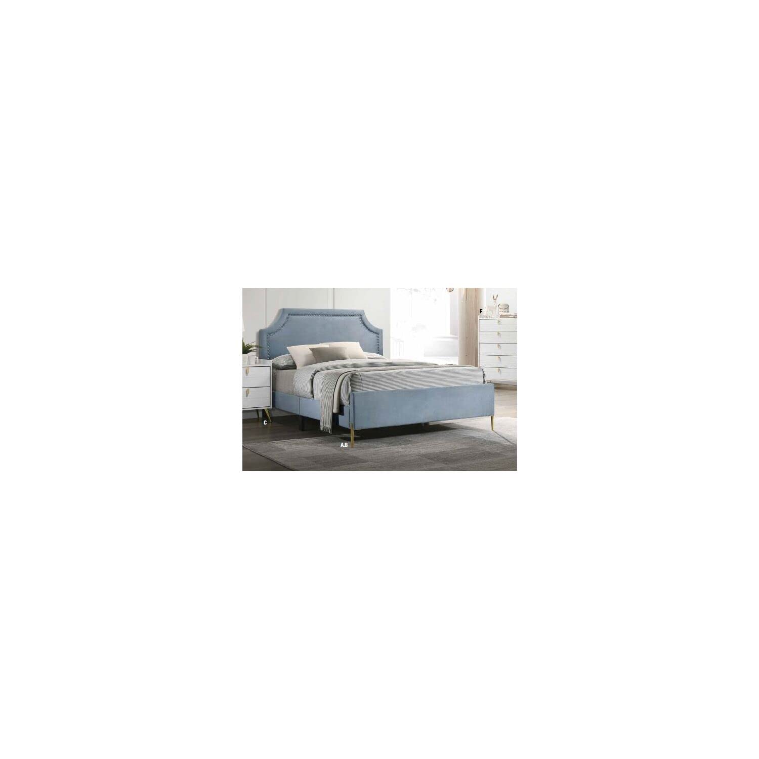 Acme Milla Eastern King Bed in Light Blue Velvet