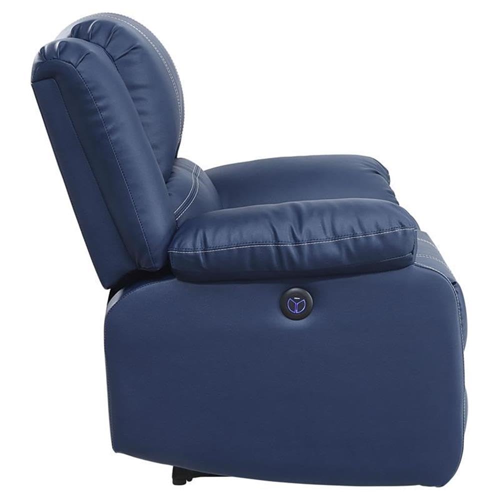 Acme Zuriel Power Motion Loveseat With Usb Ports In Blue Faux Leather