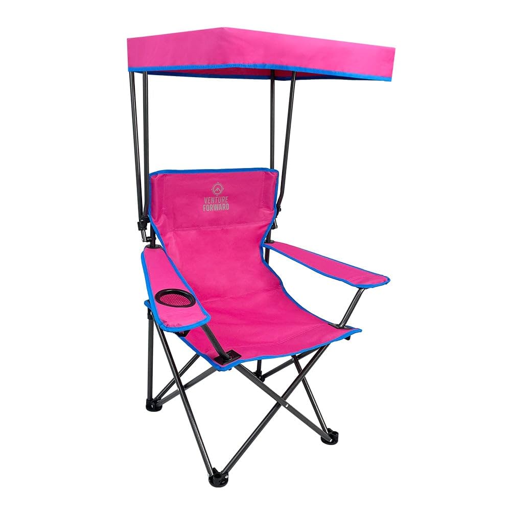 Venture Forward Youth Outdoor Canopy Chair with Adjustable Shade, Folding Kids Camping Chair with Cup Holder and Carry Bag, Port